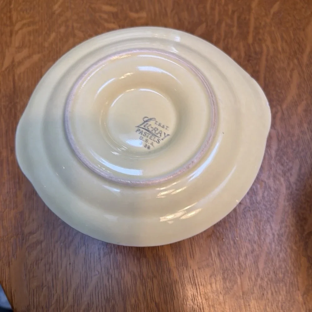 Vintage Lu-Ray Pastels Yellow Gravy Boat Attached Underplate T.S.&T. USA